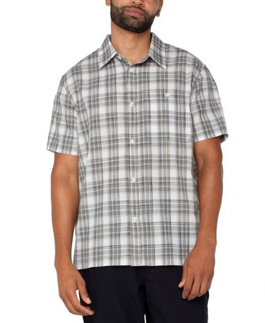 【送料無料】 リヴァプール ロサンゼルス メンズ シャツ トップス Men's Short Sleeve Plaid Button-Front Shirt Sage/grey Multi