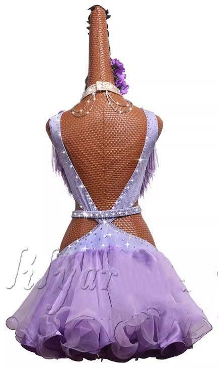 新作ラテンワンピースドレス 社交ダンス衣装 ブルー オーダーメイド