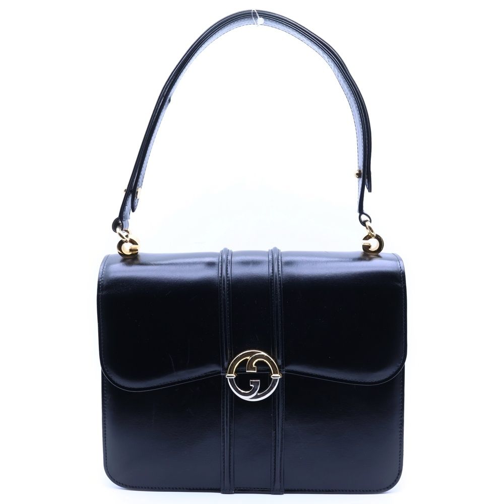 GUCCI グッチ オールドグッチ ショルダーバック ハンドバッグ ブラック ゴールド金具 レザー