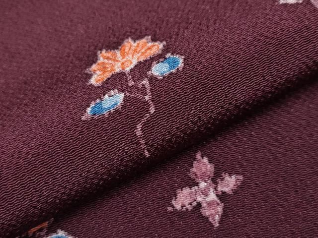 平和屋本店□極上 銀座 志ま亀 訪問着 草花文 鬼しぼ縮緬 似せ紫色地