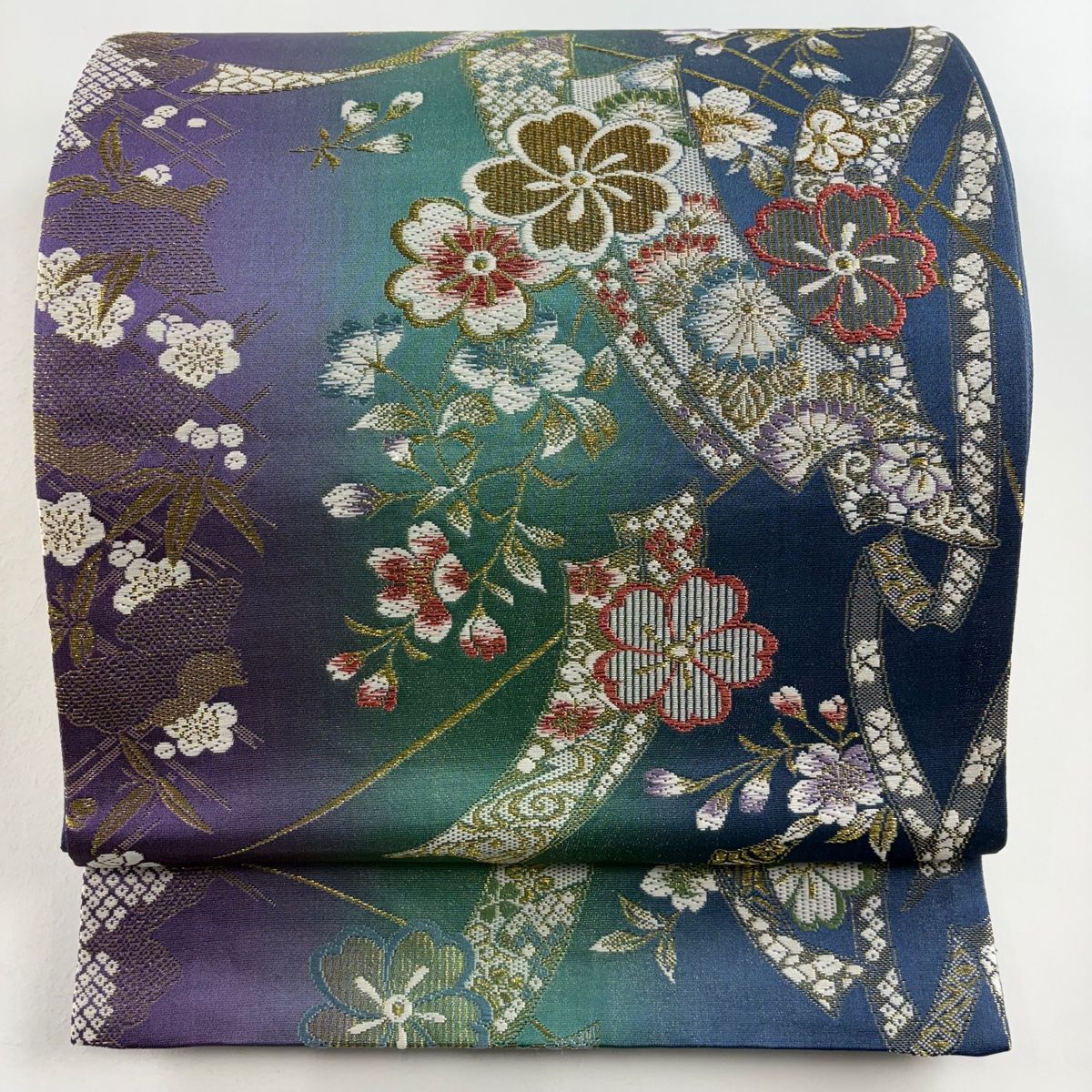 【レビューを書けば送料当店負担】 桜 秀品 美品 袋帯 短冊 メルカリ - 【中古】 正絹 六通 青灰色 着物・浴衣