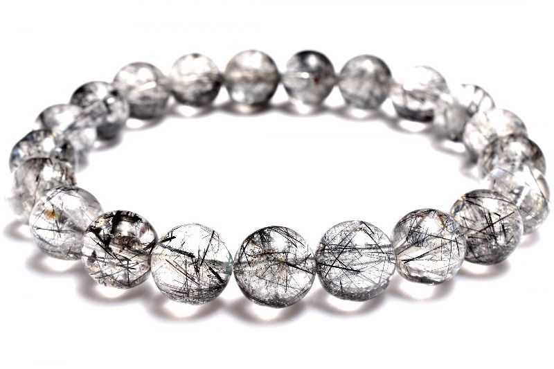 １点物 AAA クリア ブラックトルマリンインクォーツ 9.5mm ブレスレット パワーストーン 天然石 _MA8379