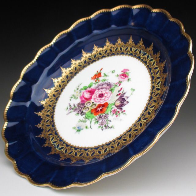 ロイヤルウースター コバルト金彩花束絵 プレート 19cm アンティーク