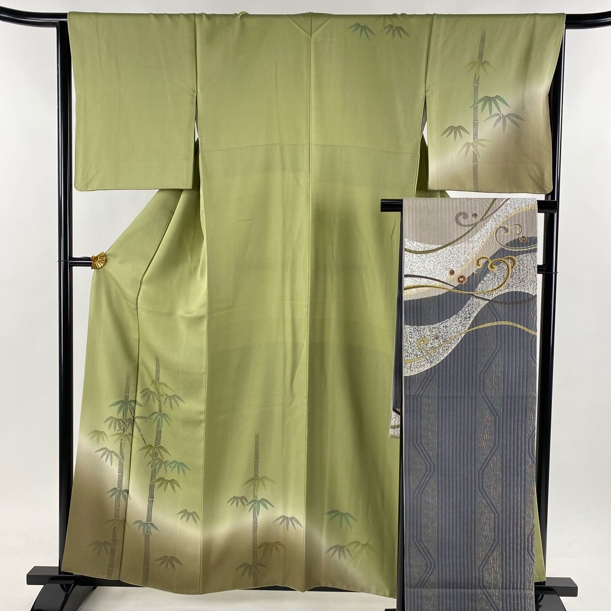 付下げ 身丈160cm 裄丈64.5cm M 袷 袋帯セット 落款 竹 ラメ ぼかし  