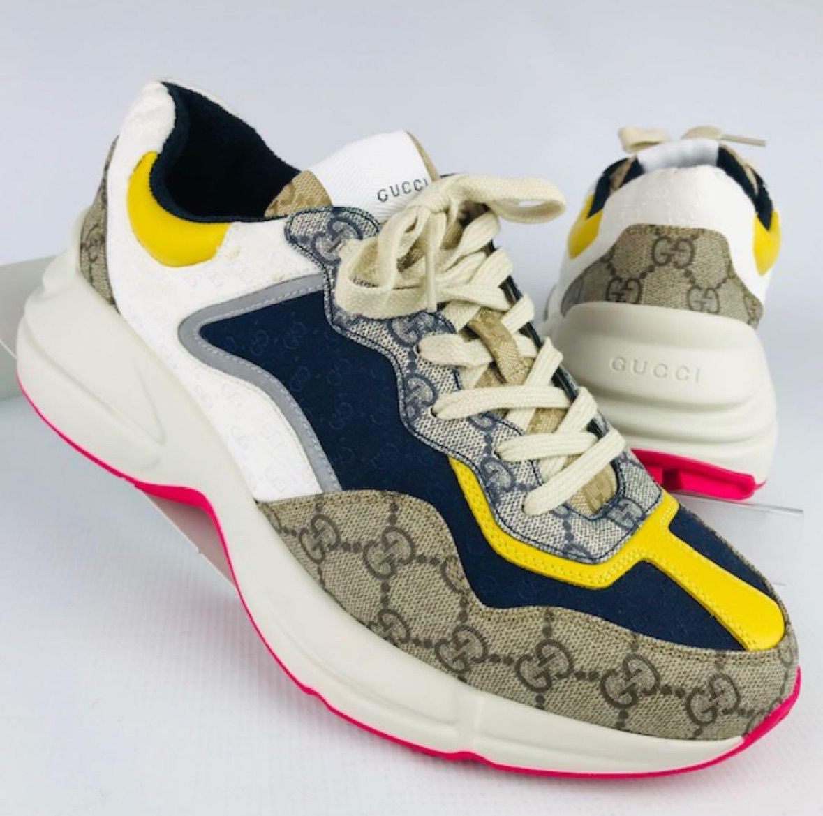 良品☆GUCCI・グッチ RHYTON メンズ レザー切替し GGモノグラム総柄 
