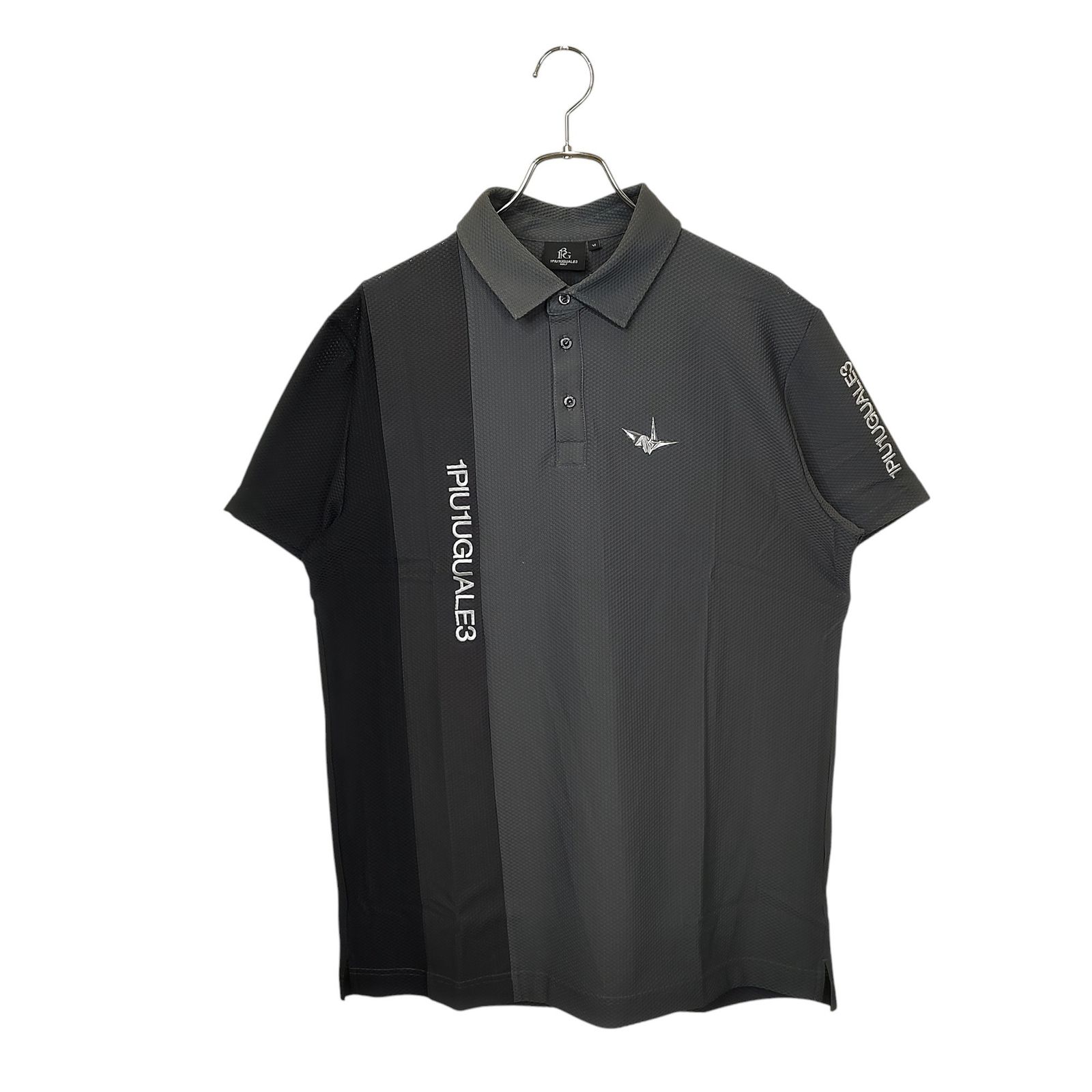 1PIU1UGUALE3 GOLF ウノピュウノ ゴルフ 113 GOLF SS POLO STRIPE SWITCH 半袖 ストライプ ポロシャツ GRT215-POE488 6 XL グレー|ブラック