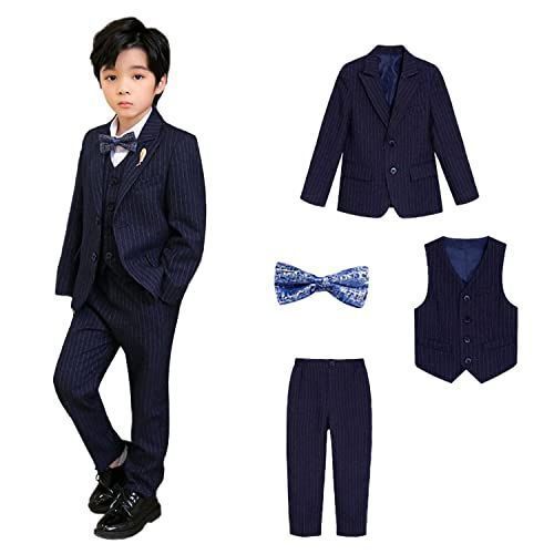 ネイビー_130 [WEEN CHARM] 男の子 スーツ キッズ フォーマル 子供 ボーイズ フォーマルスーツ ストライプ セットアップ 4ピース 長袖 紳士服 発表会 入学式 卒業式 七五三