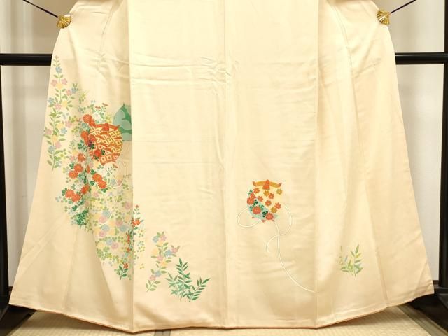 1210］訪問着 美品 花車吉祥文様 刺繍 ぼかし染 正絹 着物 袷 平和屋