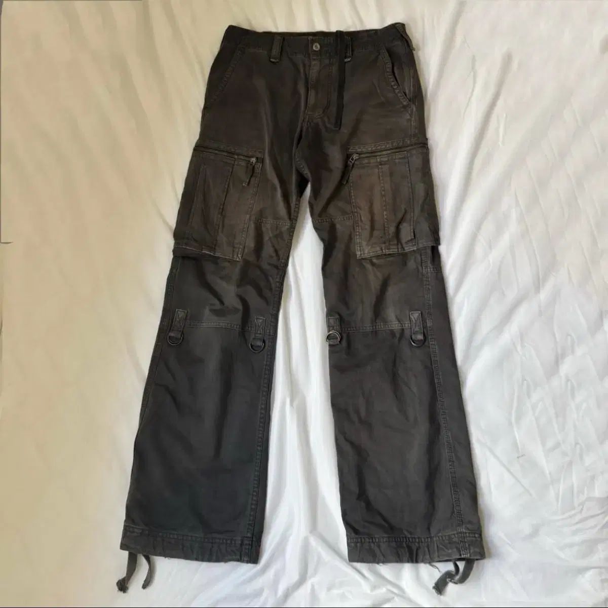 パンク y2k ロックシーク ギャル ダメージ ウォッシュ ポケットディテール ブラウン カーゴパンツ