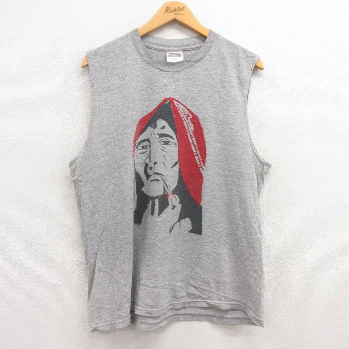 L/古着 TULTEX ビンテージ ノースリーブ Tシャツ メンズ 90s 女性 クルーネック グレー 霜降り spe 23aug29 中古