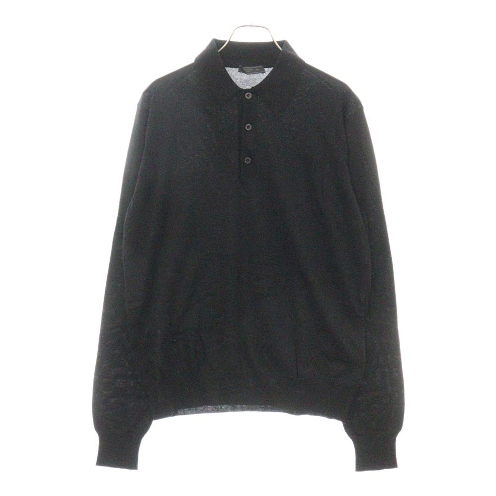 PRADA (プラダ) コットンニット 長袖ポロシャツ カットソー ブラック DNA793 S191 1YKU