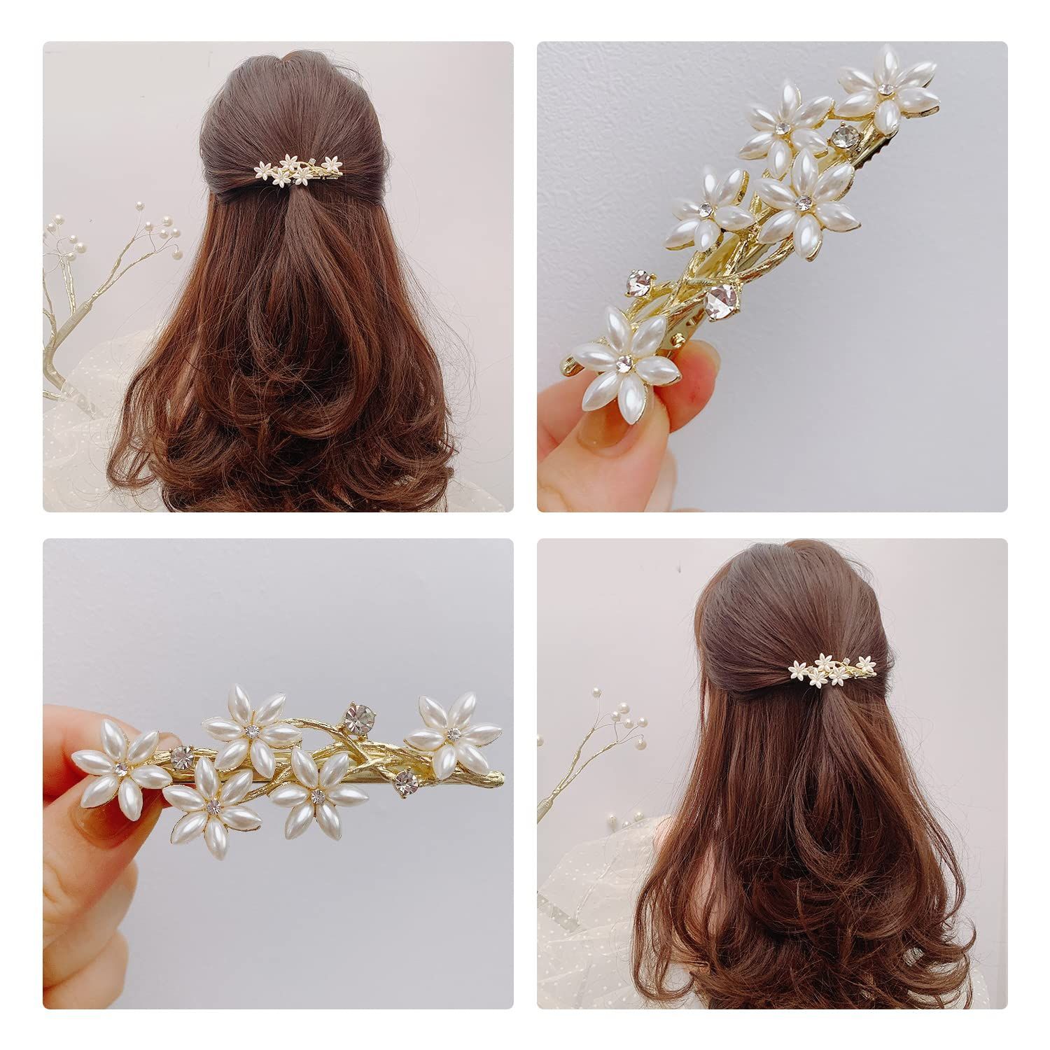 新着】Doyime ヘアクリップ バレッタ 前髪ピン （1枚セット） パール