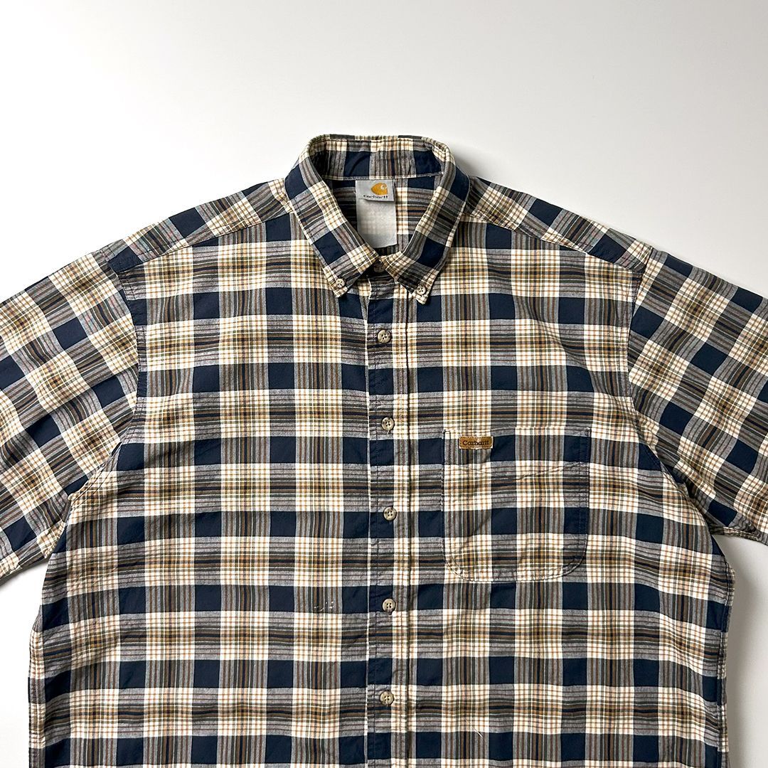 Carhartt 半袖ボタンダウンチェックシャツ XL 革タグ カーハート
