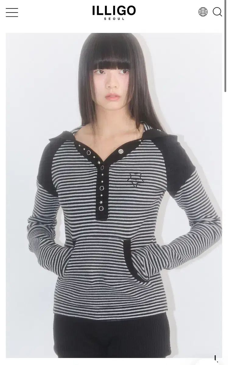 イリゴ ストライプ レース バイ フード チャコール 黒 販売しています