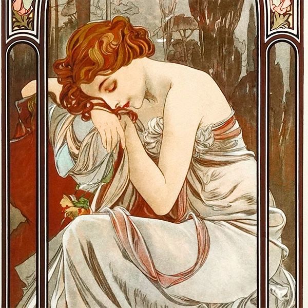 版画 ミュシャ 「四つの時・夜のやすらぎ」 ピエゾグラフ（ジークレー