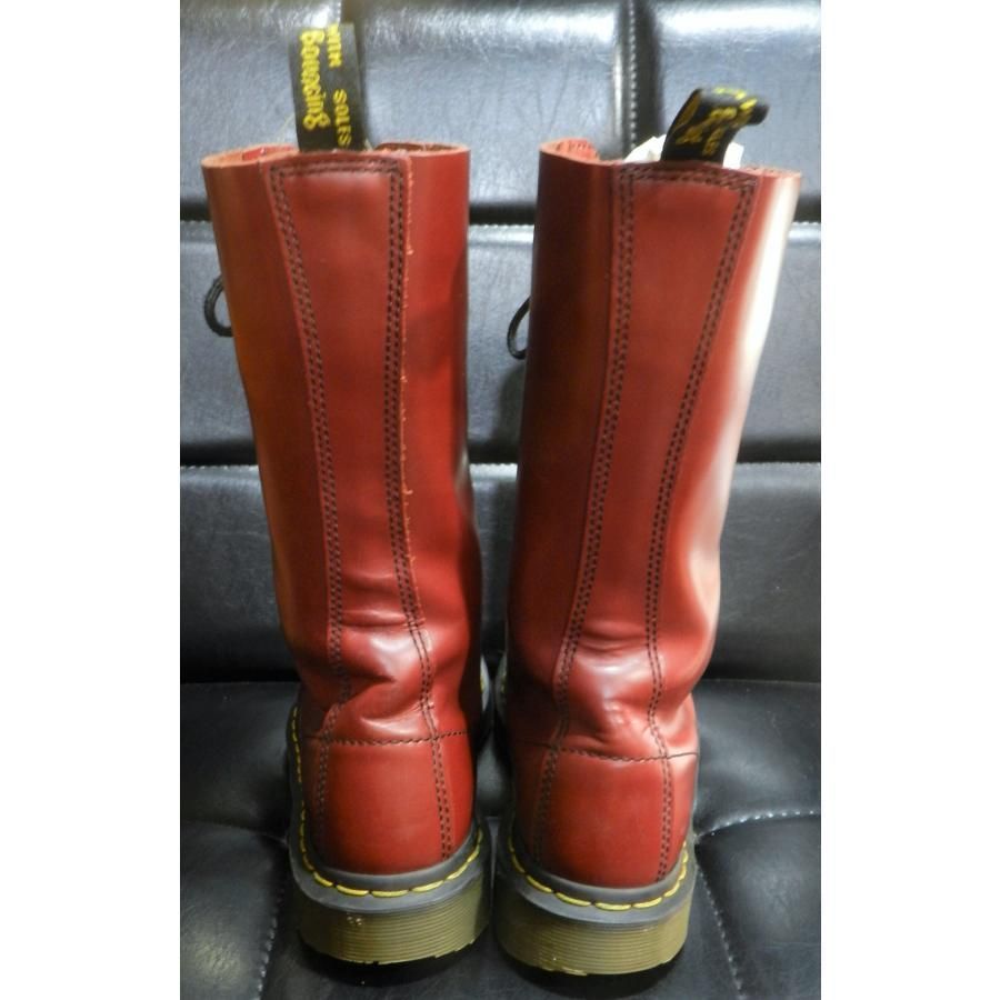 Dr.martens 14ホール ロング ブーツ チェリーレッド 足跡 UK4