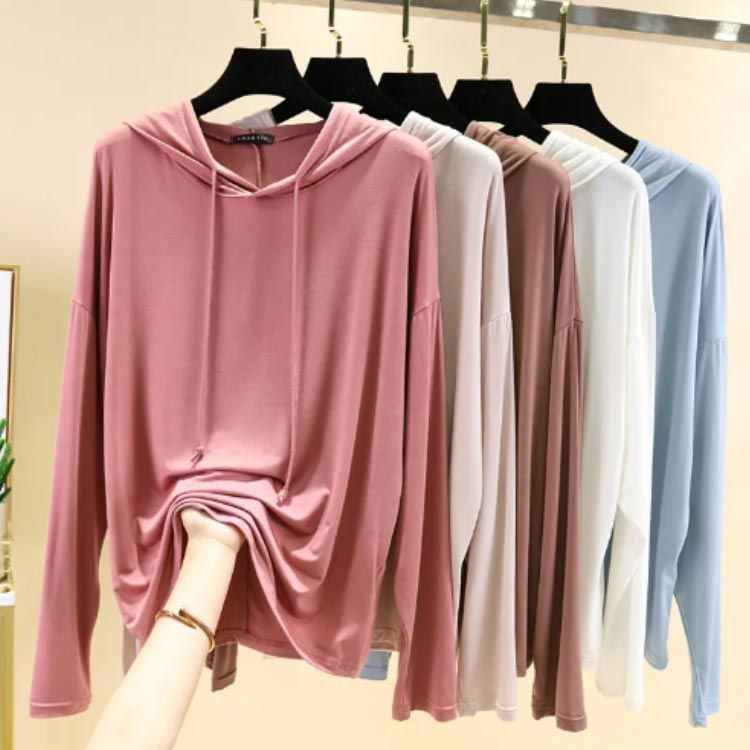 全 × パーカー 薄手 春秋 Tシャツ ゆったり フード付きTシャツ 長袖 レディース カットソー ロンT プルオーバー モダール 長袖Tシャツ 柔らかい トップス フ lucky 1836