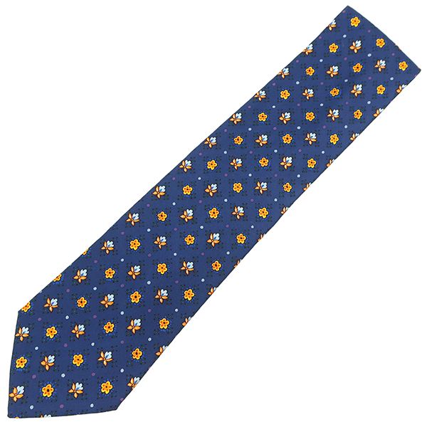 エルメス HERMES ネクタイ フラワー 9cm シルク ブルー×イエロー 青