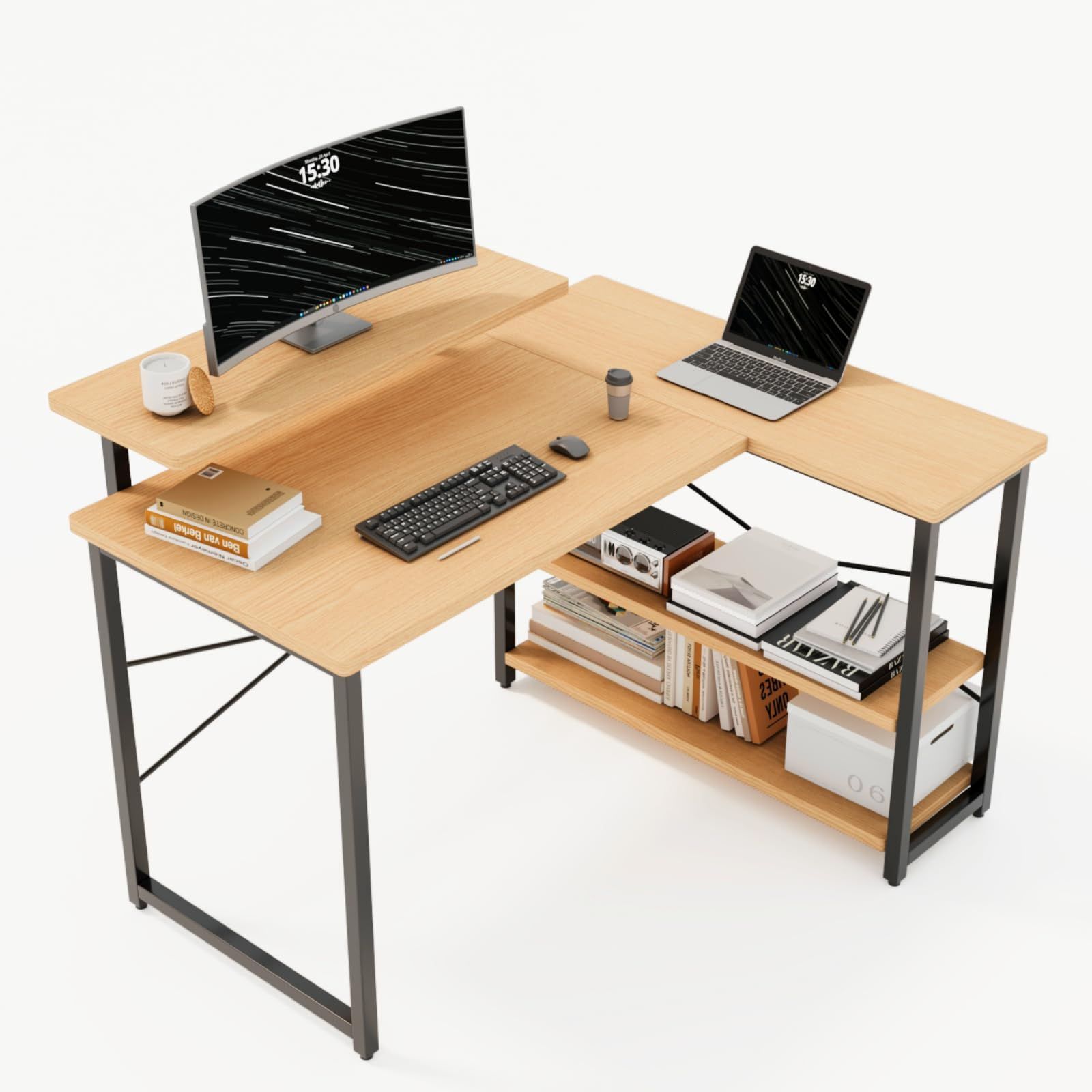 人気商品 勉強机 computer desk 学習机 ゲーミングデスクワークデスクL字デスク 棚 付き パソコンデスク pc 省スペース Merytes 組立簡単 pcデスク
