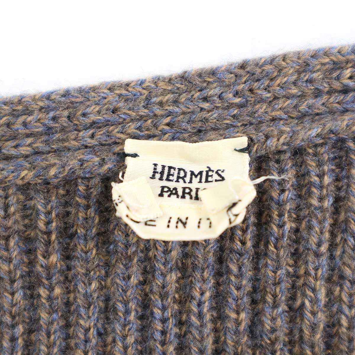 HERMES - HERMES エルメス ウールVネックリブニットセーター  グレー系 38 HERMES エルメス ウールVネックリブニットセーター グレー系 38
