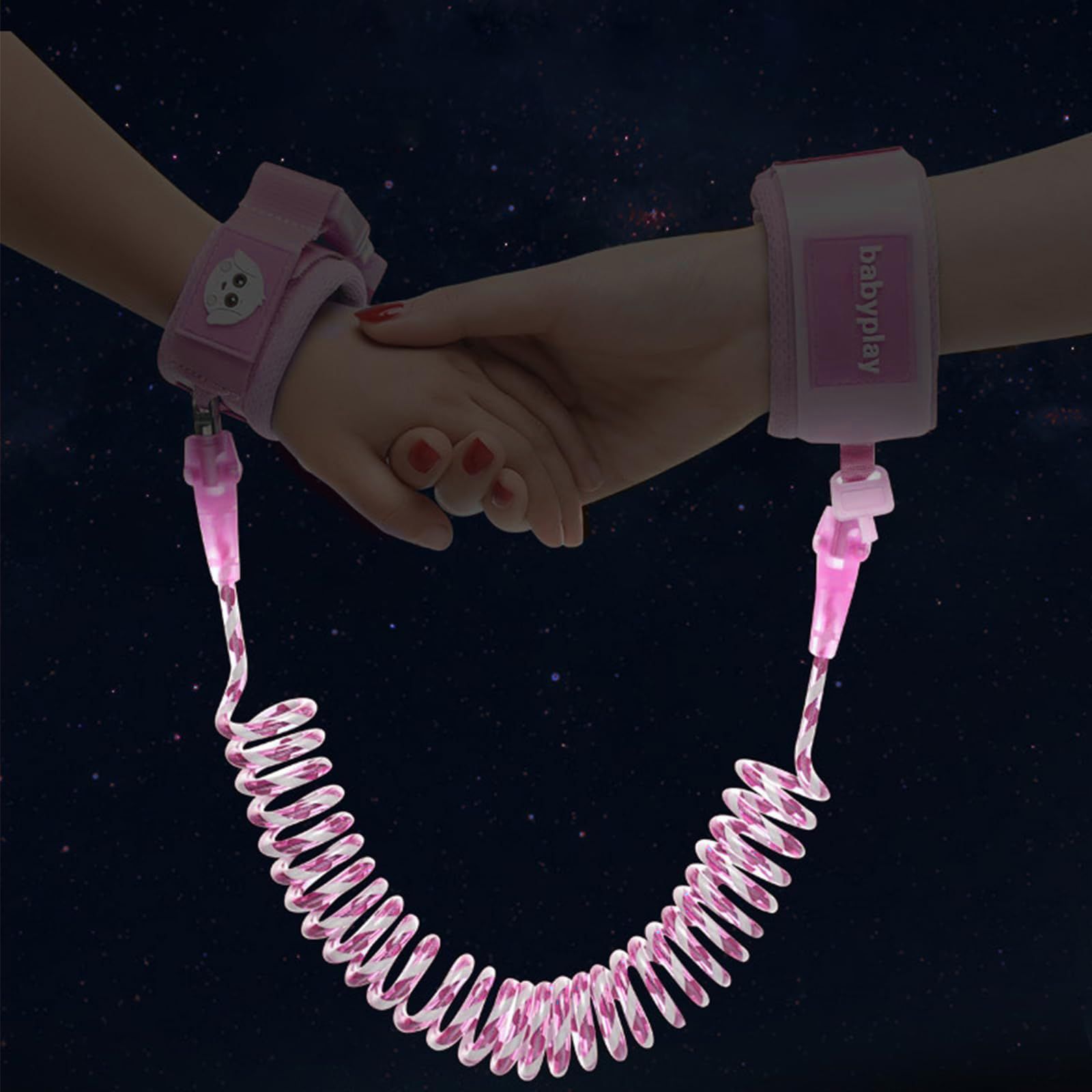 Joebo 迷子防止ハーネス 迷子防止紐1 5 m 2 夜に光を反射する 360°回転 伸縮 安全ロック付き 子供反失われた手首リンク縄 子供安全ハーネス 散歩 公園 お出かけ用品 迷子対策 1 レッド