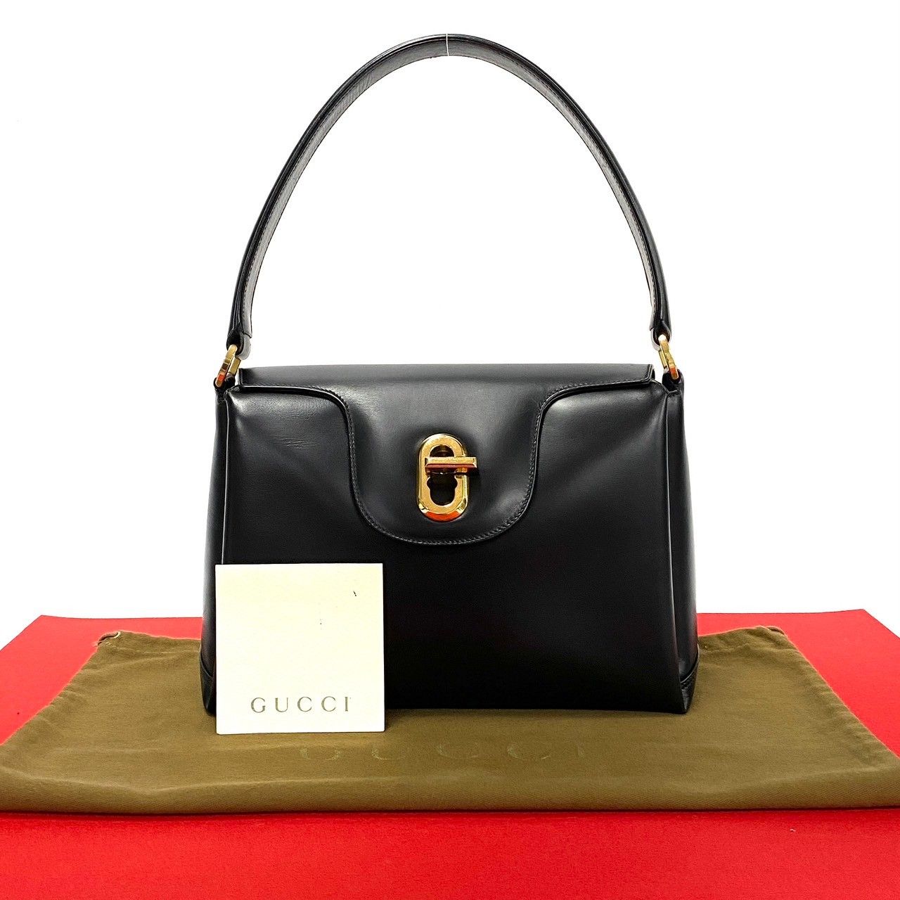 【美品】希少　GUCCI ヴィンテージ レザー ハンドバッグ ブラック ロゴ入り 極 美品 希少 GUCCI グッチ オールドグッチ ヴィンテージ レザー