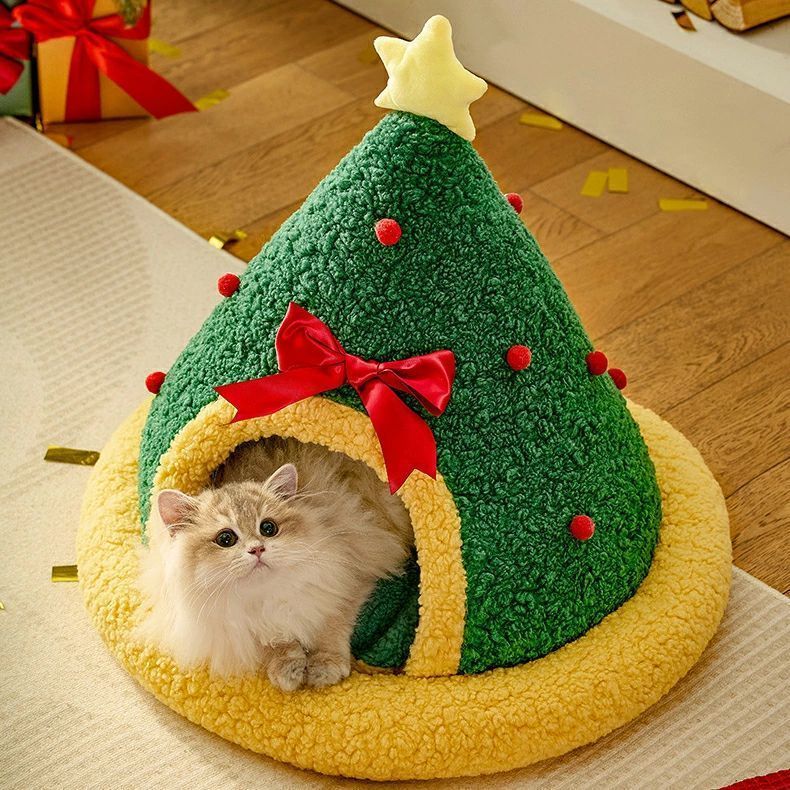 ??ペットハウス クリスマスツリー ペットベッド クリスマスツリー ドーム型 ペットベッド 犬 猫 ベッド 冬 おしゃれ ペットハウス 暖かい ペ