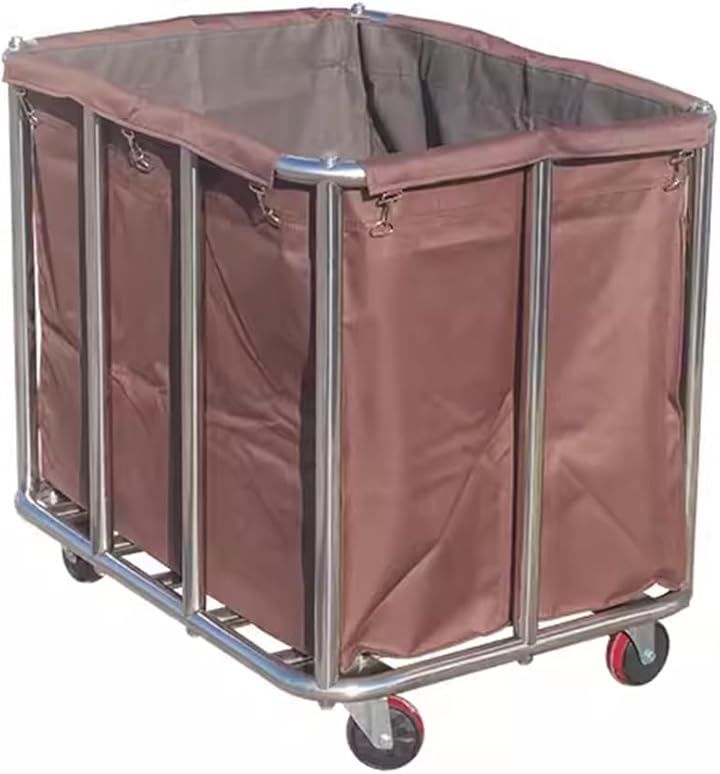 QD-WST 掃除カート 清掃カート ホテルリネンカート 清掃用品 キャスター付き 90x65x80cm 大容量 防水 ステンレス オックスフォードバッグ 清掃台車 耐荷重150kg ブラウン