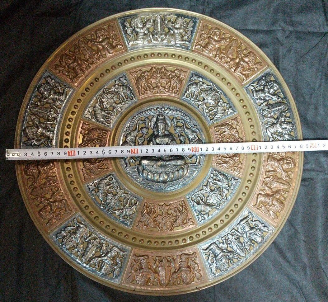 在庫あ格安【大迫力】【希少】ラクシュミー　曼荼羅　大型　直径49　銅板　細密　宗教美術 小物入れ