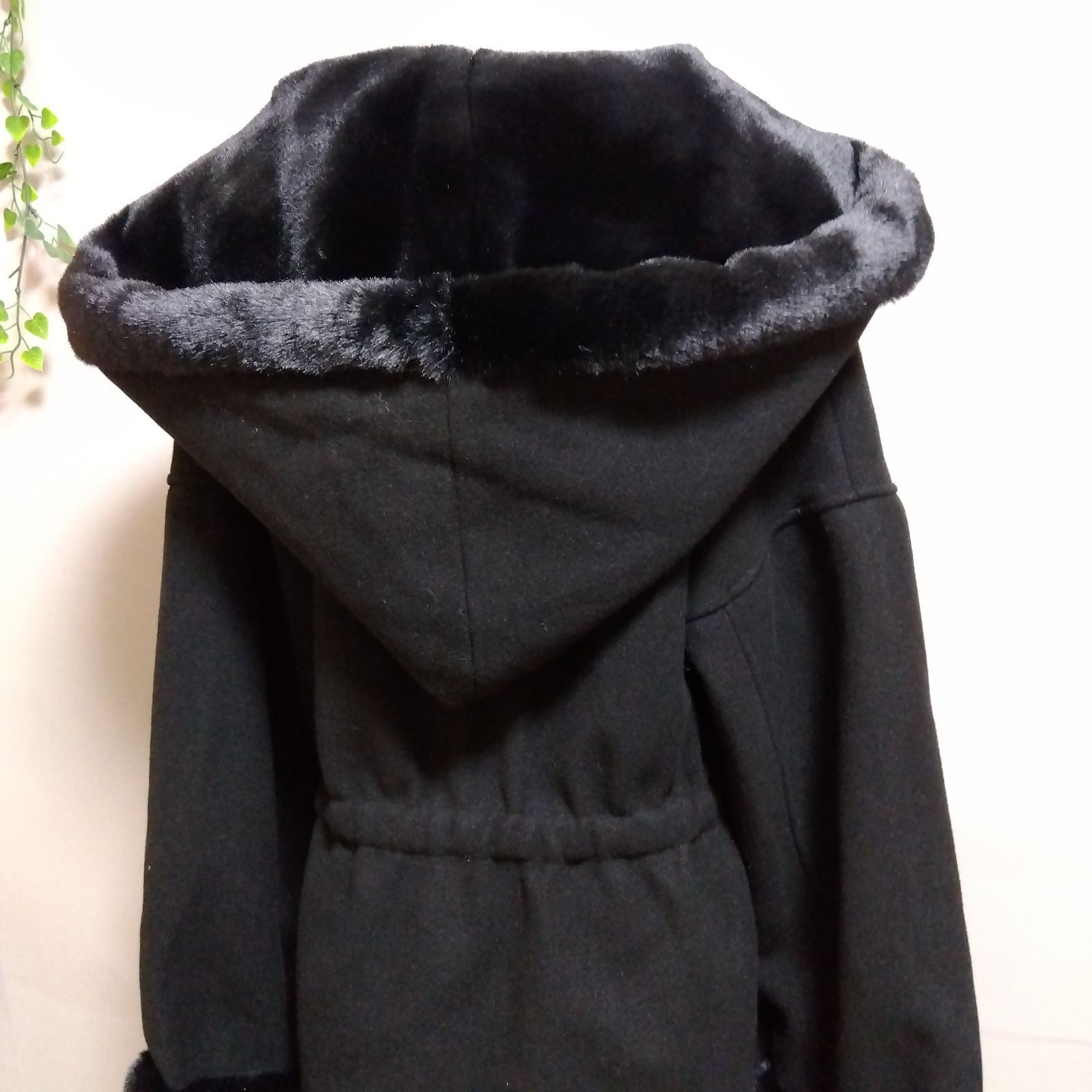 ミシェルマカロン ウエストリボンコート ファー ブラック フリーサイズ