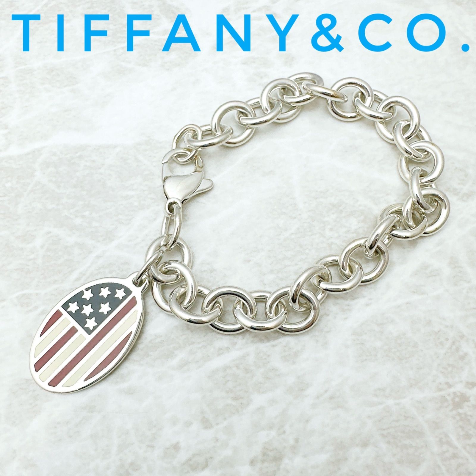 希少🌟Tiffany＆Co. 星条旗 オーバル シルバー ブレスレット 約18cm U