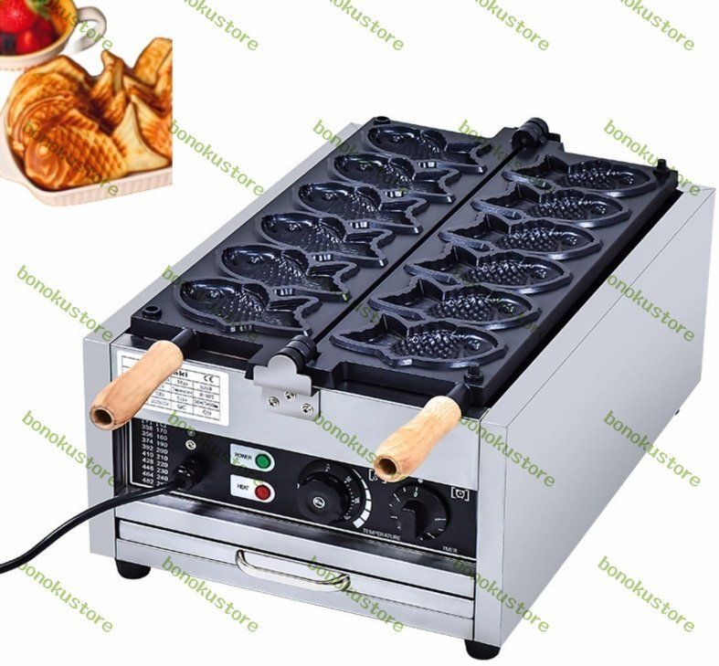 業務用電熱たい焼き機 6個 業務用電熱たい焼き焼き機 アイスクリームたい焼き焼き機 均一加熱三型焼き機 シルバー