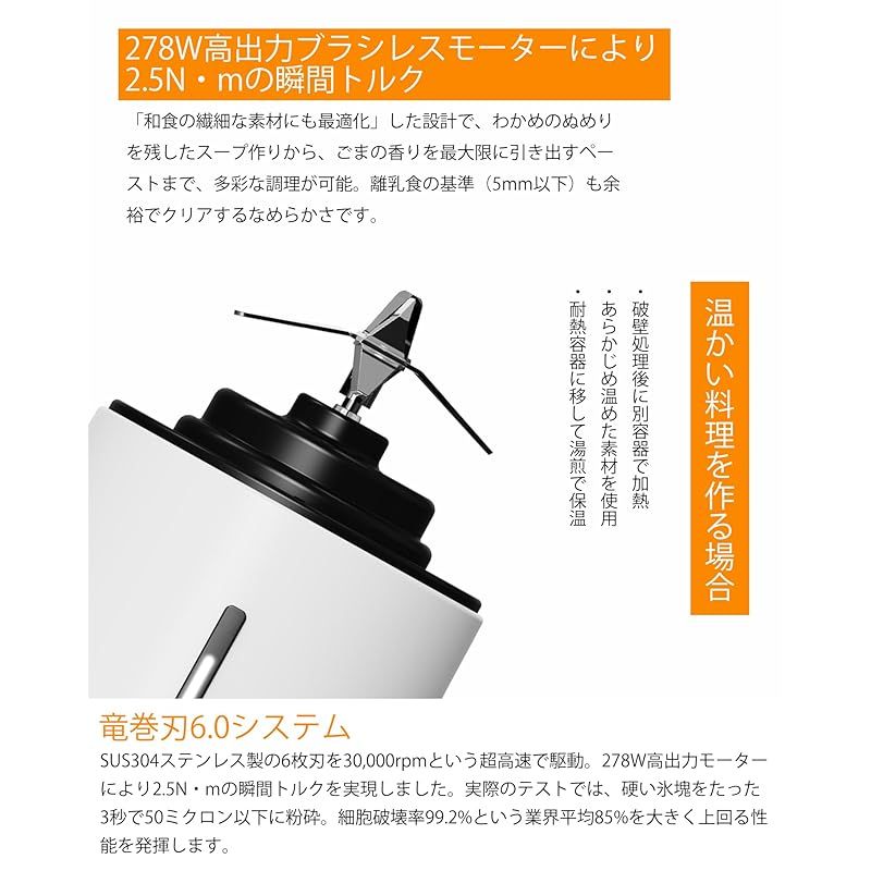 ミキサー ジューサー 6000mAh 278W 静音 Poroki スムージー 氷も砕ける 小型 450mL ハイパワー 30000RPM 強靭な6枚刃 コードレス ブレンダー 充電式 耐熱ガラス容器 ボトル 無臭無味 450ml 一台多役 野菜 果物 ジ 1