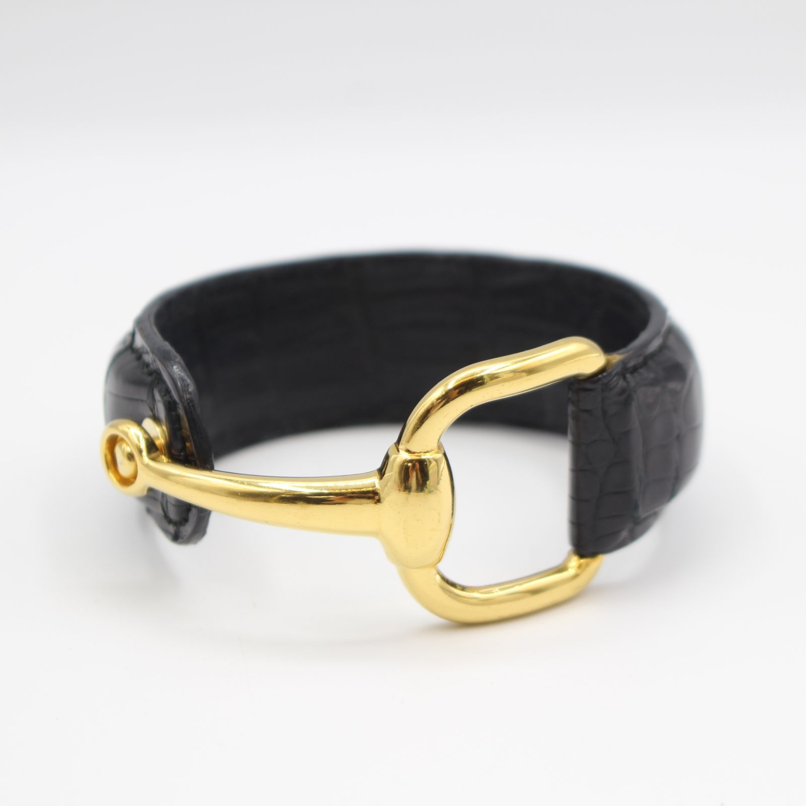 GUCCI ホースビット バングル ブレスレット ブラック× ゴールド金具 053)GUCCI ホースビット ブレスレット バングル レザー グッチ
