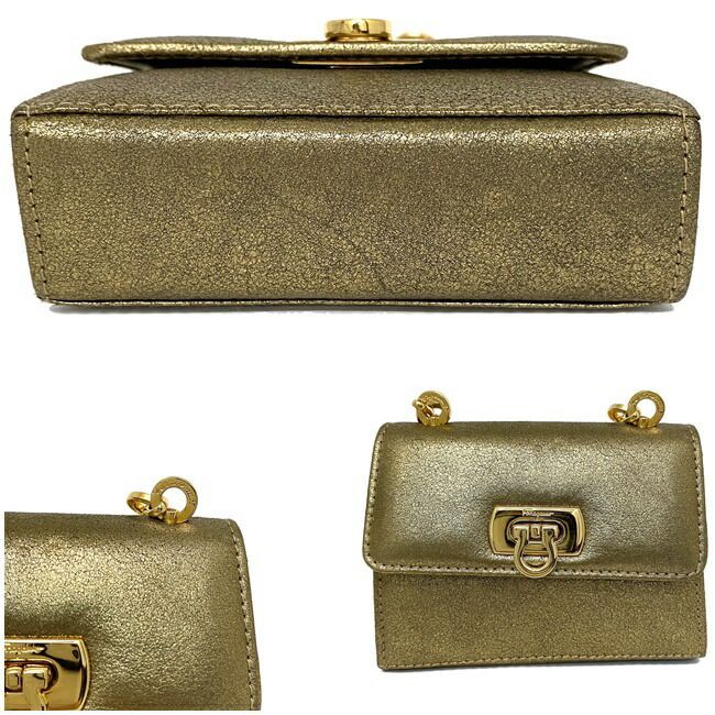 フェラガモ ミニ チェーン バッグ ゴールド ガンチーニ 214771 レア