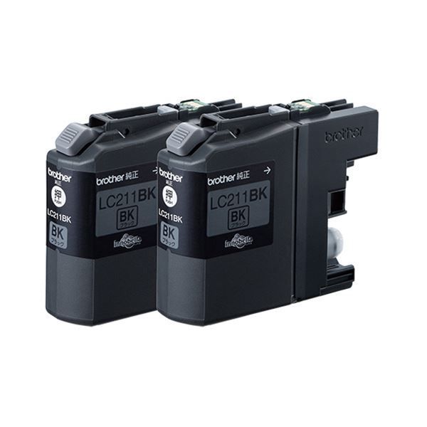 (まとめ) ブラザー BROTHER インクカートリッジ お徳用 黒 LC211BK2PK 1箱（2個）  