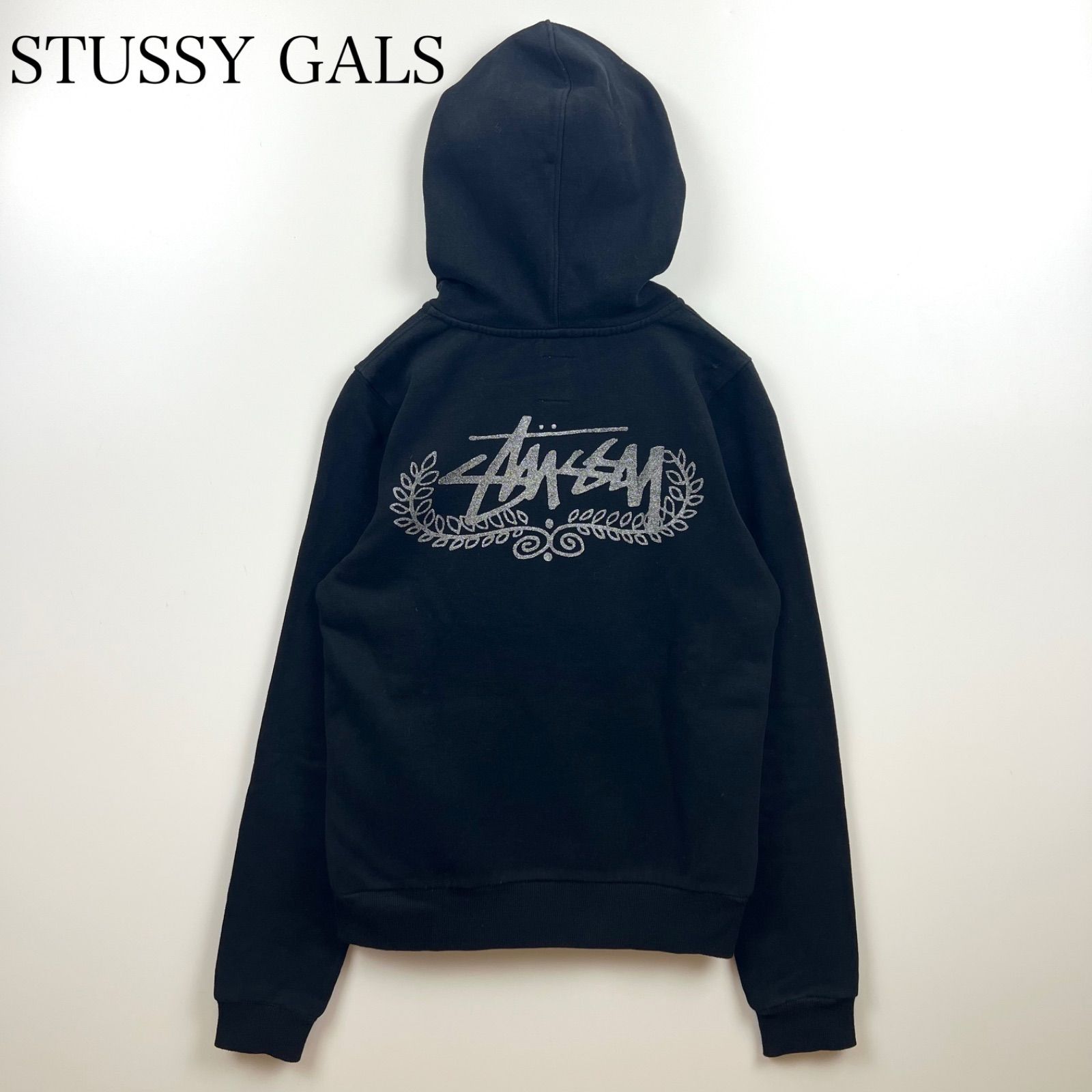 STUSSY GALS 00s y2k LAME LOGO zip hoodie S ステューシー