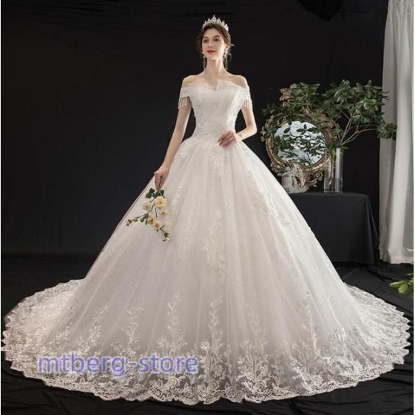  ウェディングドレス ウェディングドレス白 パーティードレス 可愛いレース 花嫁ロングドレス 結婚式 トレーンライン 二次会 エレガント お その他