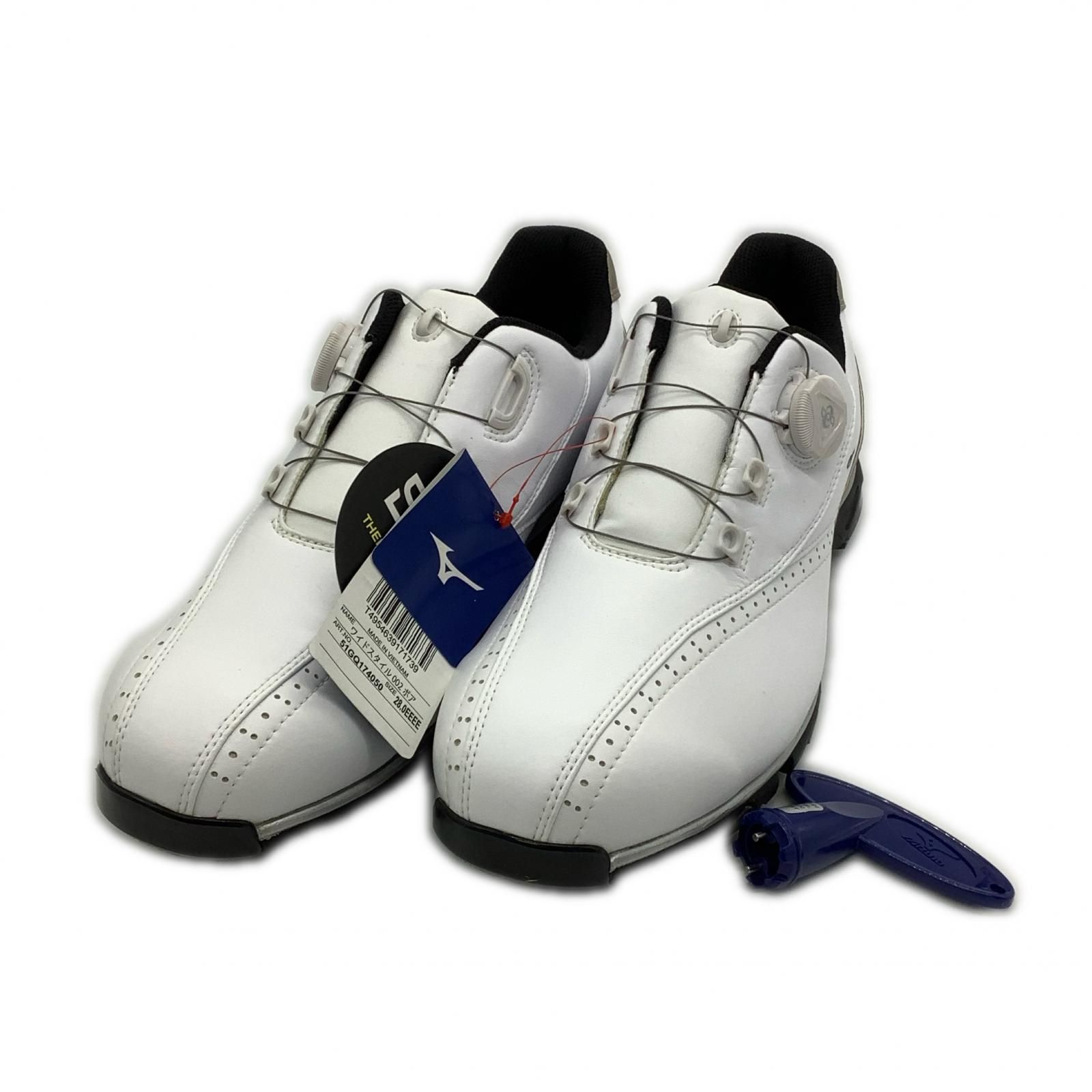 ♥品 ミズノゴルフ mizunoGOLF ゴルフシューズ 28cm ホワイト×ゴールド ワイドスタイル BOA 4E 軽量 51GQ174050