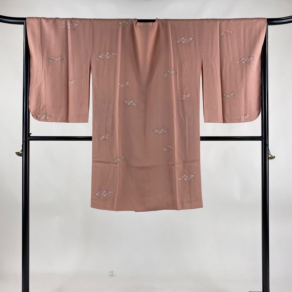 道行 身丈105cm 裄丈69.5cm L 和装コート 角衿 桜 菊 ピンク 正絹 美品  
