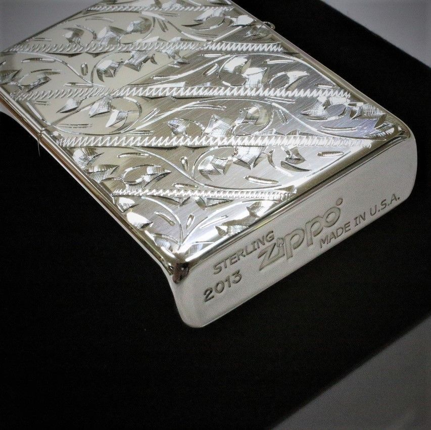 純銀ZIPPO 手彫り唐草模様 スターリングシルバー ジッポ ライター 両面 