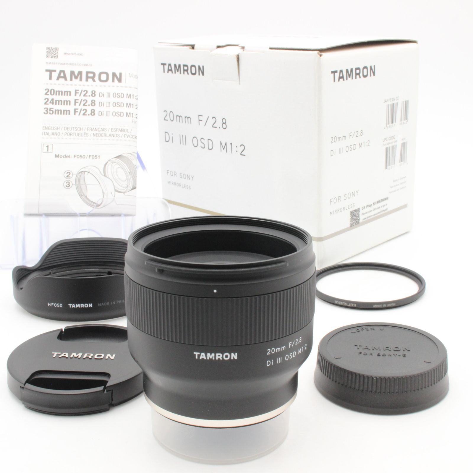 TAMRON タムロン 20mm f2.8 Di III OSD M1 2 F050 tamron ソニー Eマウント フィルター 元箱 内部緩衝材あり 付属品付き 74008