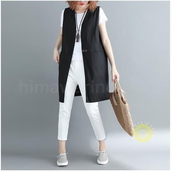 ベスト レディース 春 リネンライクロングジレ ジレ ロングコート