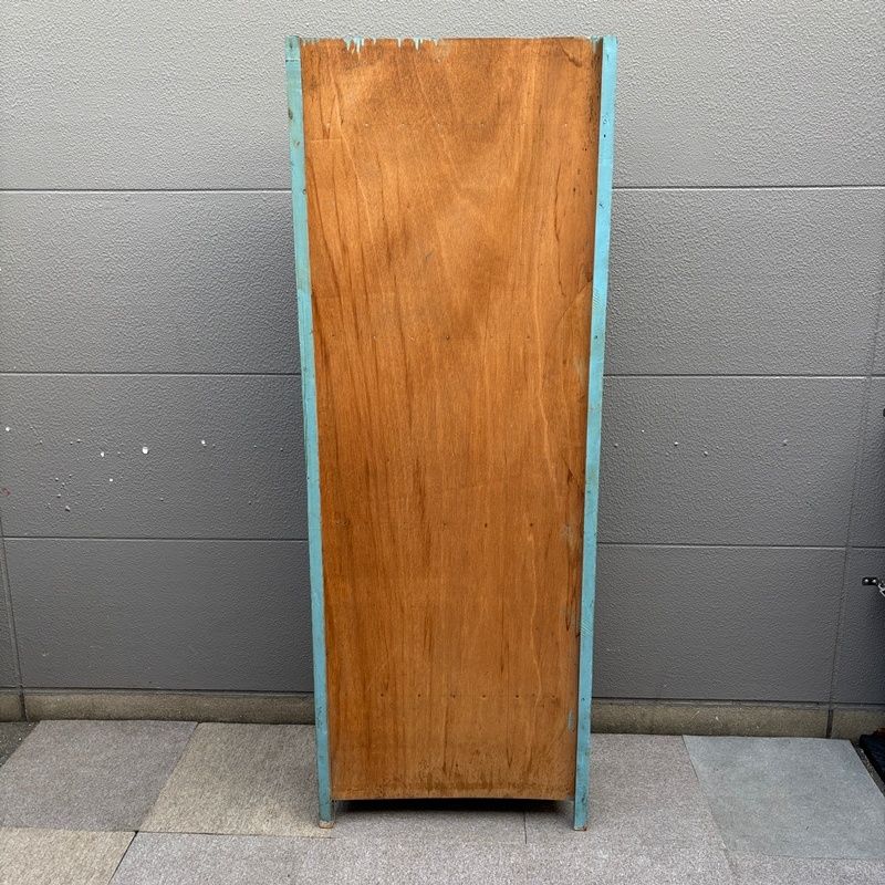 福岡 ヤマキ醤油 棚 レトロ 木製 ライトブルー 水色 収納棚 陳列棚 昭和レトロ 木製 レトロ家具 MR0131-12 MARWIL-DEMENAGEMENTS_CH