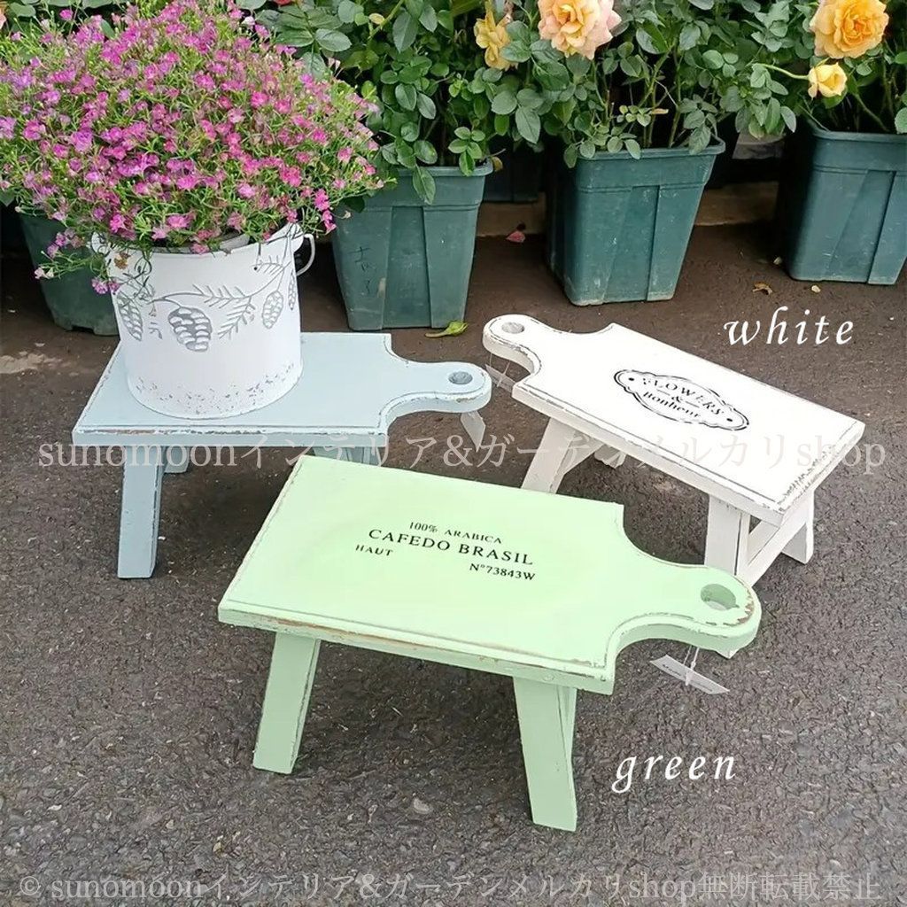 雑貨 プランタースタンド 庭の装飾 木 グリーン シャビーシック インテリア 花台 エレガント お洒落 4-7 シャビー加工 ガーデン雑貨 ヴィンテージ調 カントリー ガーデニング ガーデンインテリア 木製 ホワイト ガーデン おしゃれ