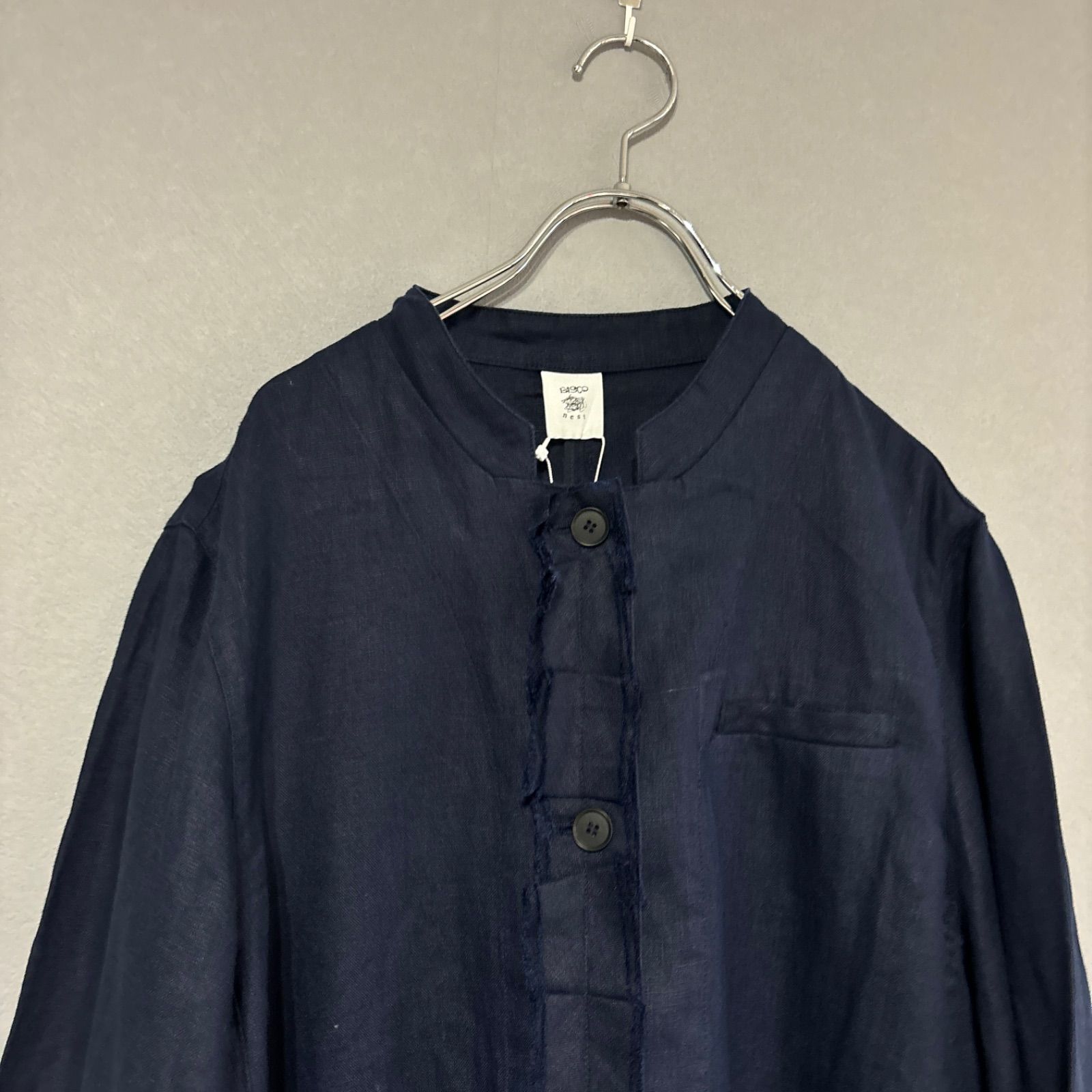 美品 BASCO ランディ・C バスコ ウォッシュドリネンの立襟フリルジャケット 新品 タグ付き 定価3.3万 Basco バスコ ランディ・C ウォッシュ