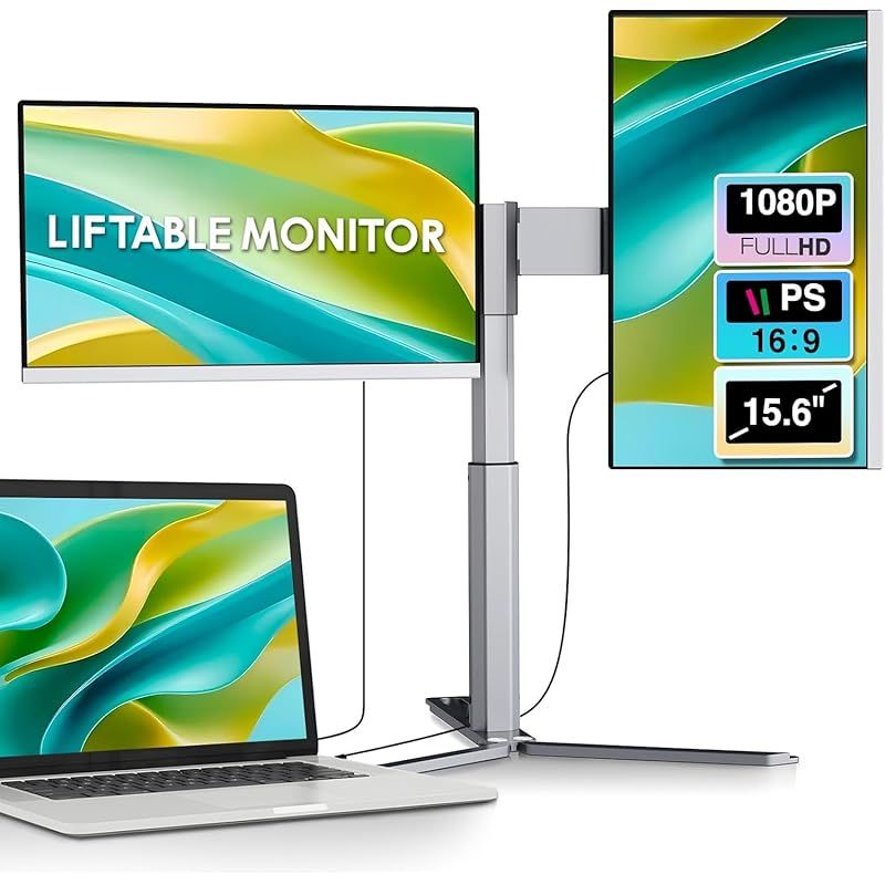 在庫限り LivElect 15.6インチ デュアルモバイルモニター 360°回転モバイルモニター デュアルディスプレ 2画面モバイルディスプレイ トリプル 全機種対応 USB-C接続 FHD1080P スタンドアーム付き マルチ画面 収納バッグ付き 2年