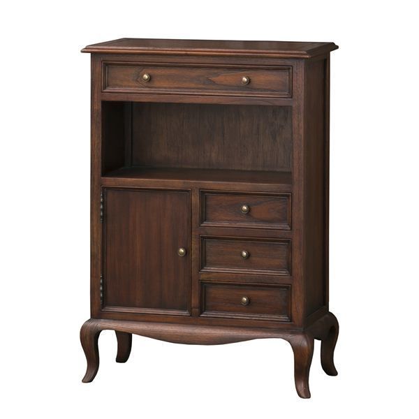 猫足電話台|FAX台 幅61cm 木製 扉|引き出し収納付き ウェール アンティーク調家具 完成品