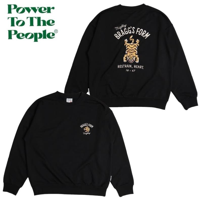 新品 メンズ 長袖 トレーナー スウェット トップス 裏毛 虎 トラ タイガー ロゴ 刺繍   POWER TO THE PEOPLE オーバーサイズ ユニセックス レディース 黒 ブラック