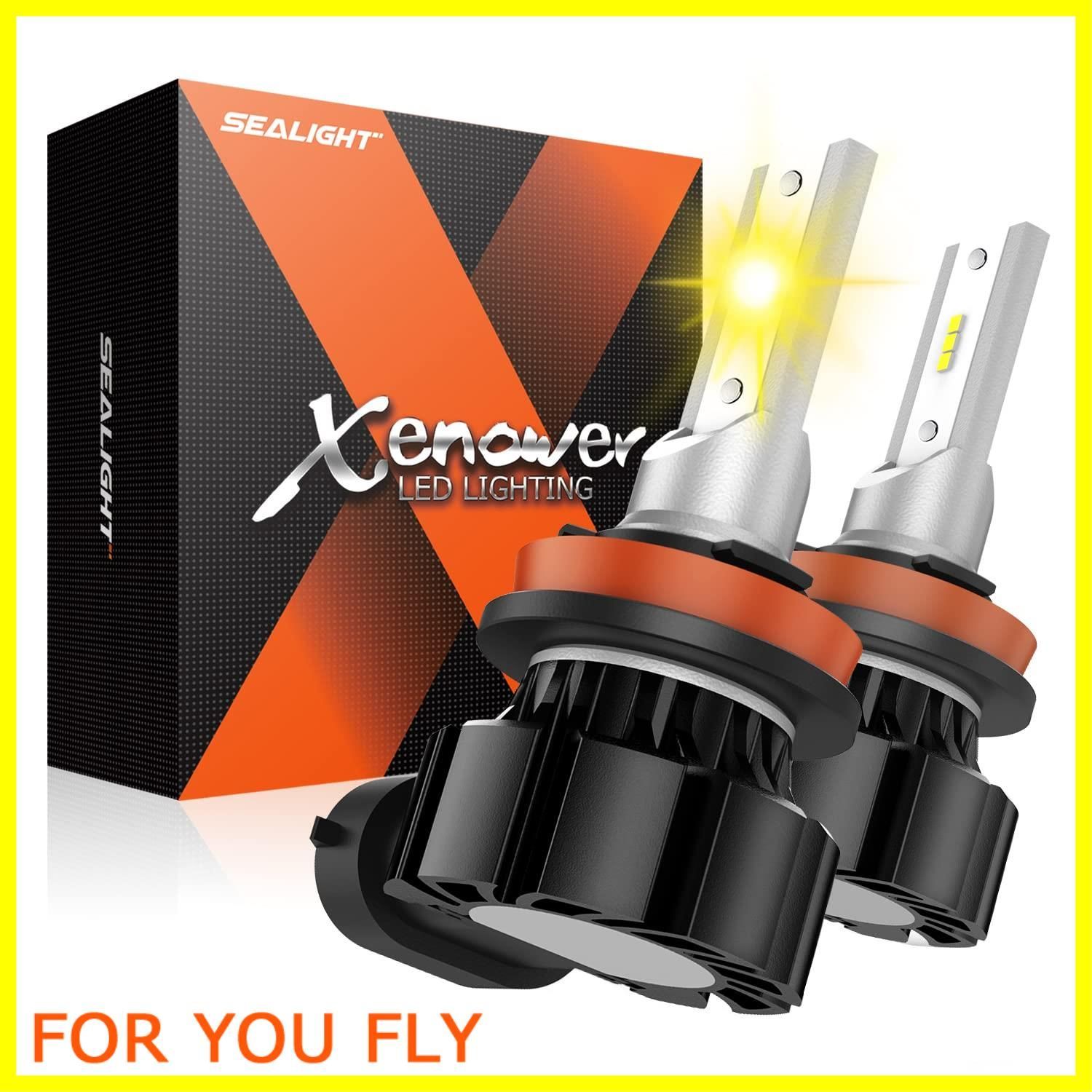【数量限定】SEALIGHT フォグランプ LED H8 H11 H16 バルブ イエローフォグ 8000LM CSPチップ搭載 3000K 50000時間以上寿命 車検対応 12V対応 加工不要 無極性 省エネ (2個入り)